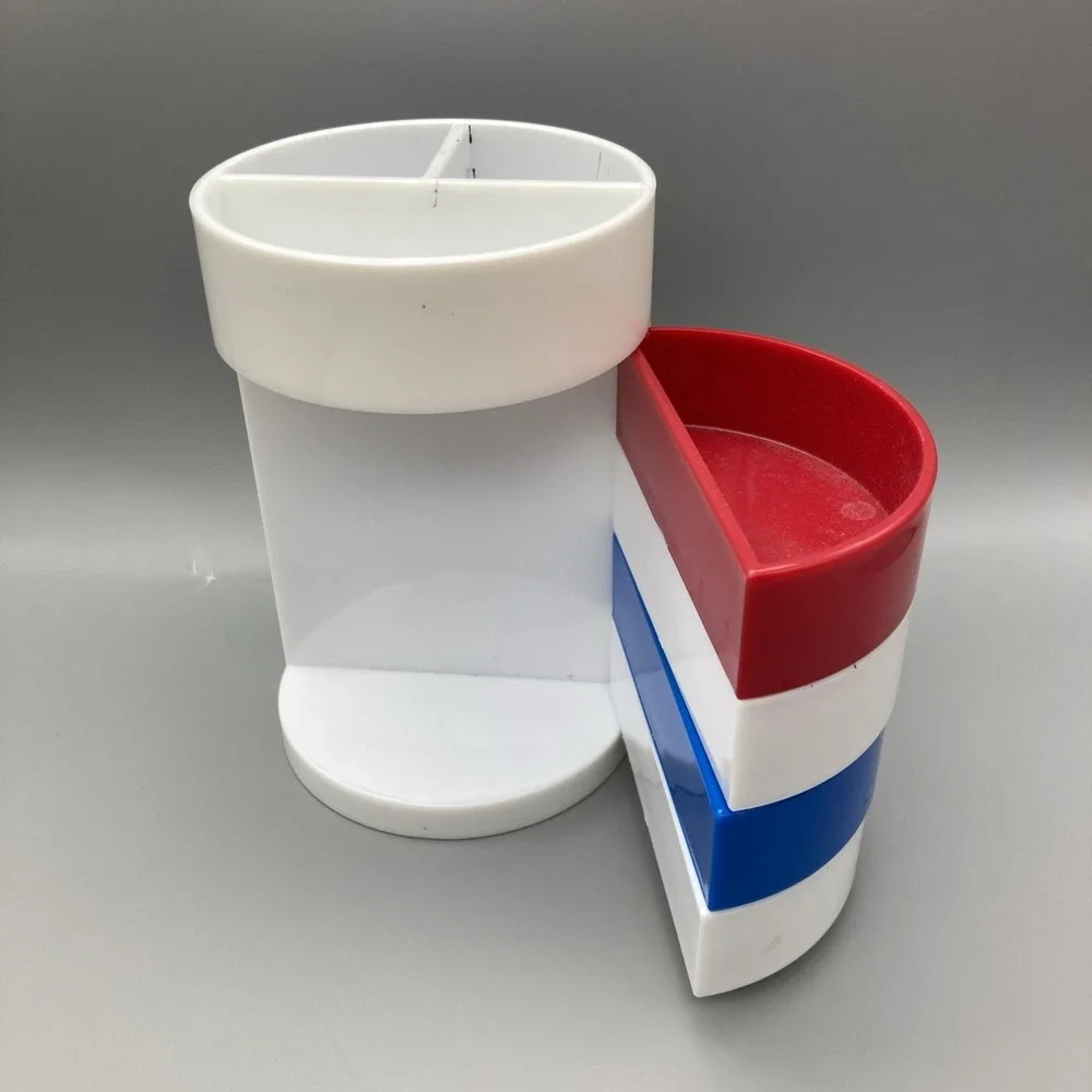 Vintage 1984 Swivel Desk Organizer Red White Blue Pen Pencil Holder Americana